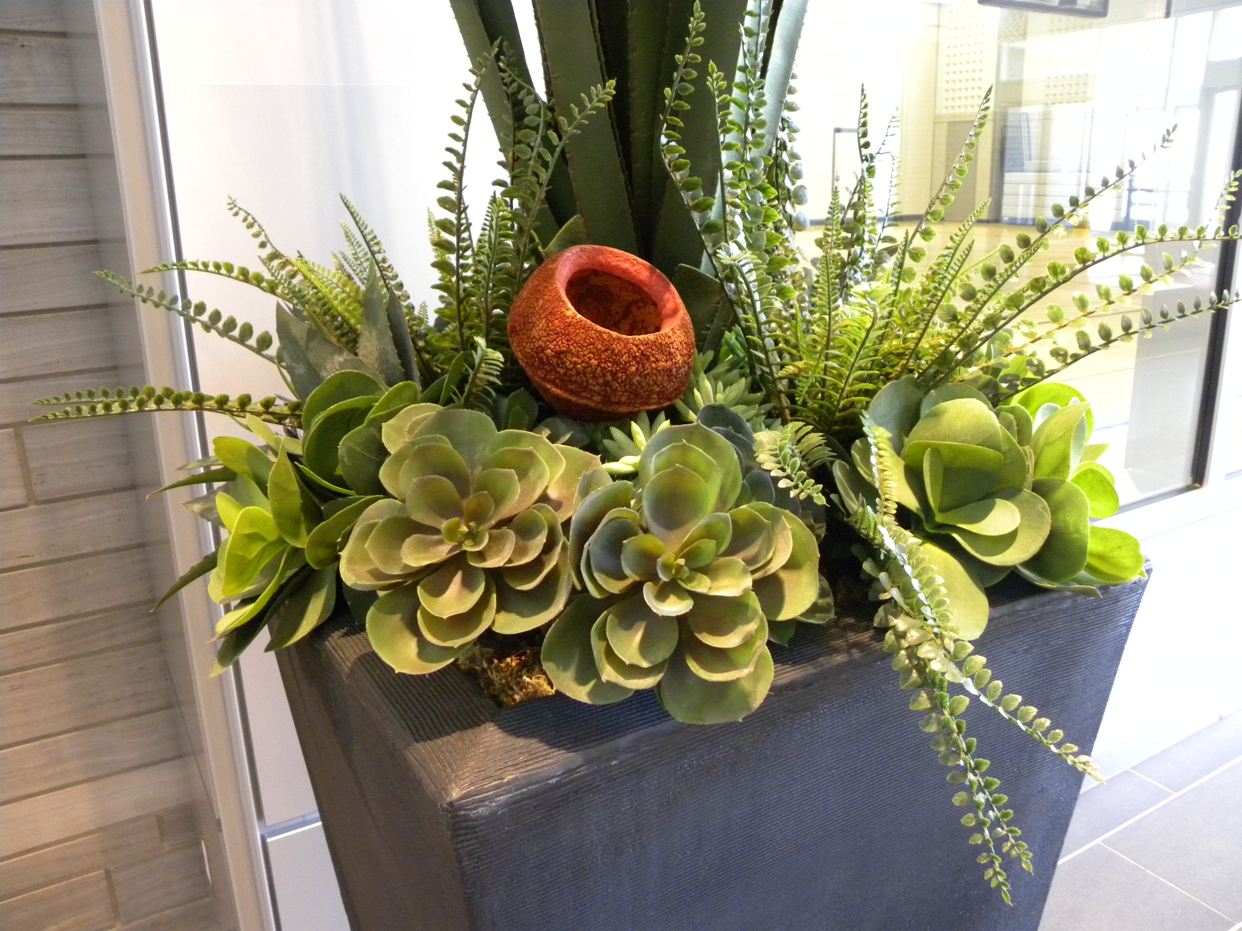 Artificial succulent arrangement in a Toronto office