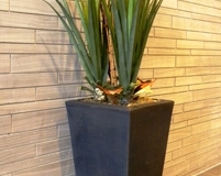 Three artificial Agave plants with dried botanicals
