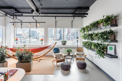 Tropical plants enhance a collaboration area in a Toronto office